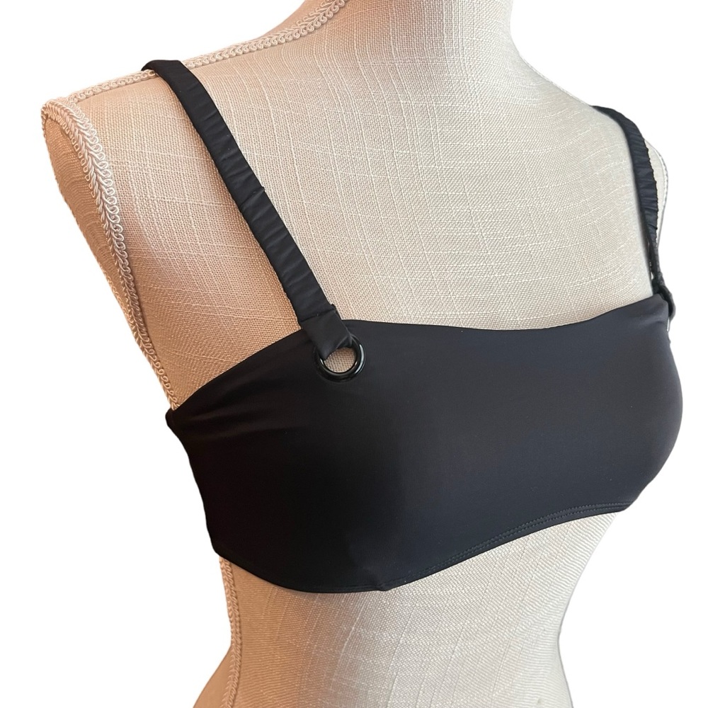 Good American black bikini top bandeau style with straps